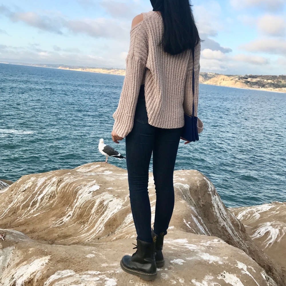Beige off shoulder sweater